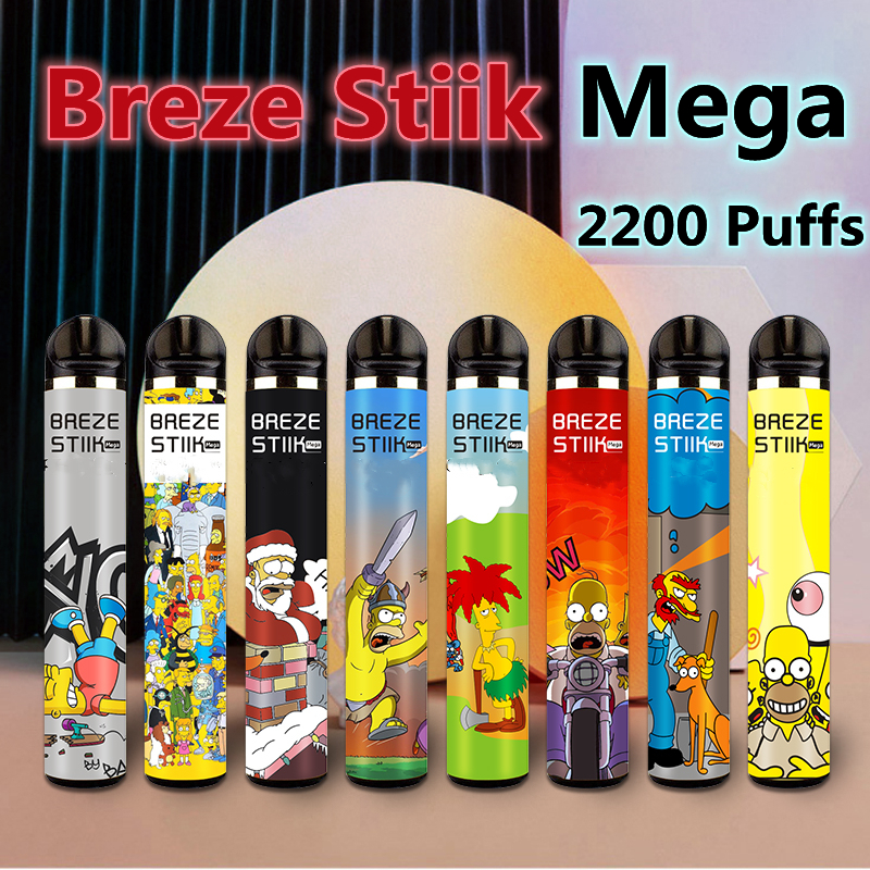 

Breze Stiik Mega E Cigarettes Vape Pen 2200 Puffs Disposable Device 8 Colors 950mah Battery 6ML Pre-Filed Strater Kits 100% Original