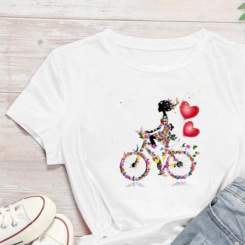 

Butterfly Womens Tops Bicycle Printed T Shirt Harajuku Summer Female Top Tee For Lady Girl Funny Round Neck shirts Hipster, White