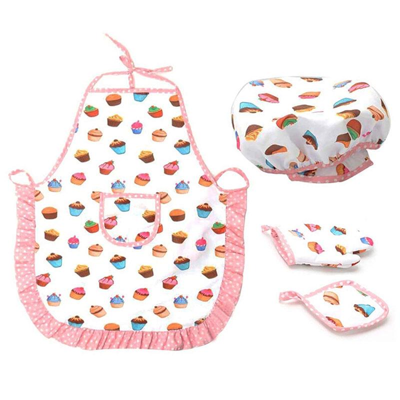 

4Pcs Kids Cooking And Baking Set Includes Apron For Little Girls Chef Hat Toddler Dress Up Aprons
