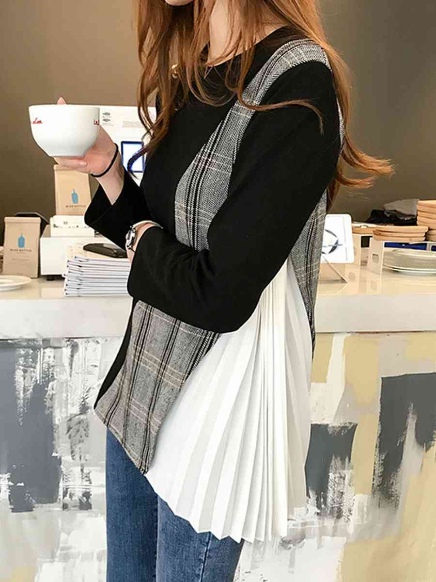 

Qooth Autumn Women's Loose Blouse Cotton Solid Tops Medium Length Full Sleeve Blouses O Neck Casual Female Student Tops QT168 210518, Black