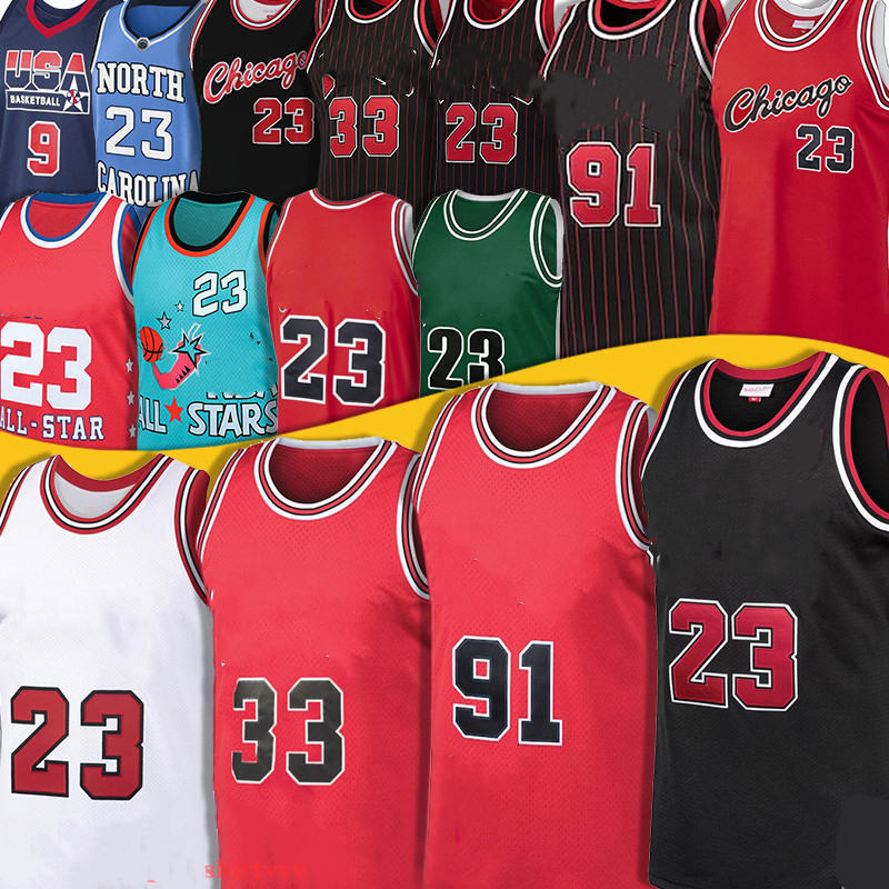 

Mens stitched Retro Michael Bull 23 MJ Jersey Scottie 33 Pippen Dennis 91 Rodman JD Basketball Jerseys Mitchell & Ness Black Red White