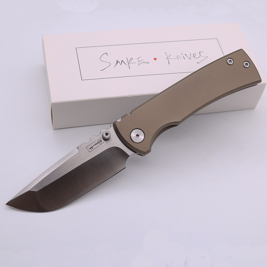

Smke Knives Custom Redencion 229 Pocket Folding Knife 12C27N Blade Bronze Anodized Titanium Handle Survival Tactical Knife outdoor Tools