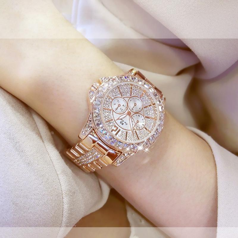 

Wristwatches Fashion Luxury Women Watches Vintage Ladies Diamond Dial Dress Rhinestone Crystal Female Quartz Watch Relogio Feminino, 1158 rose gold