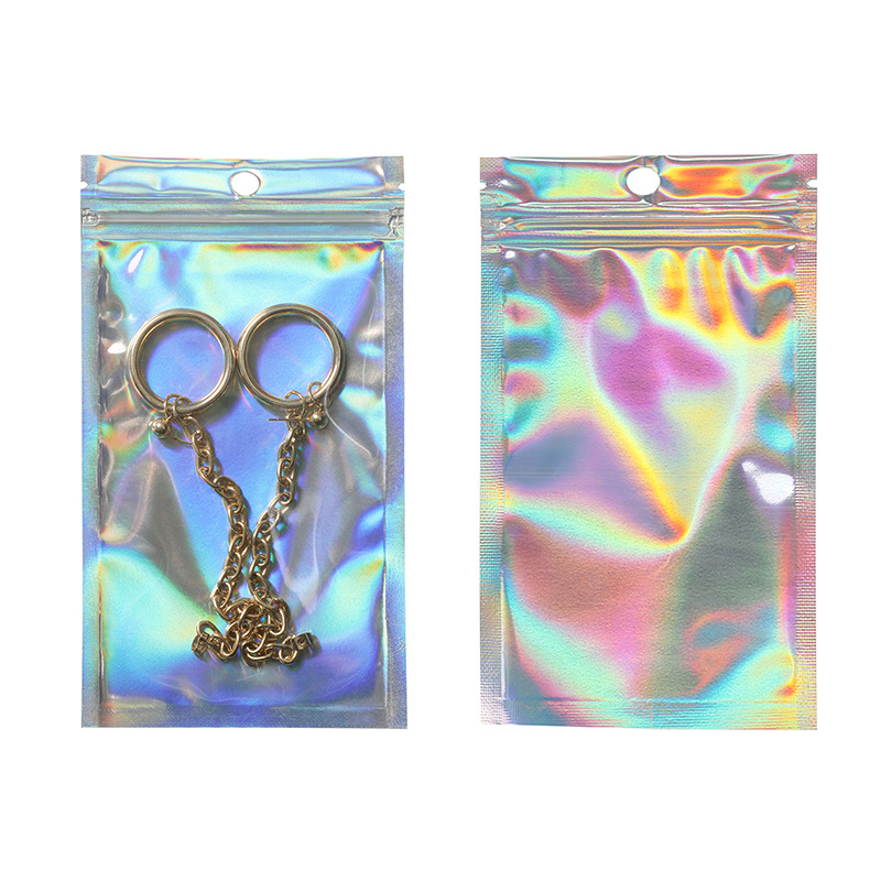 

100pcs/lot 7*10cm Clear+Silver Holographic Gift Packaging Bags Transparent on Front Hair Pin Packing Bag Holiday Crafts Storage Pouches