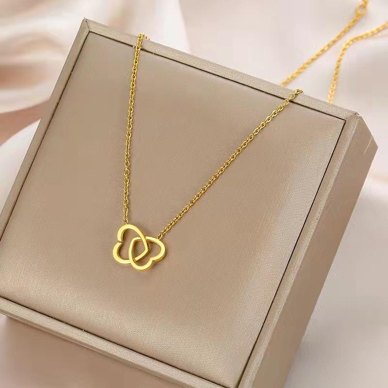 

Chains Double Heart Necklaces For Women Stainless Steel Pendant Gold Chain Chokers Heart-shaped Necklace Wedding Jewelry Gift Femme