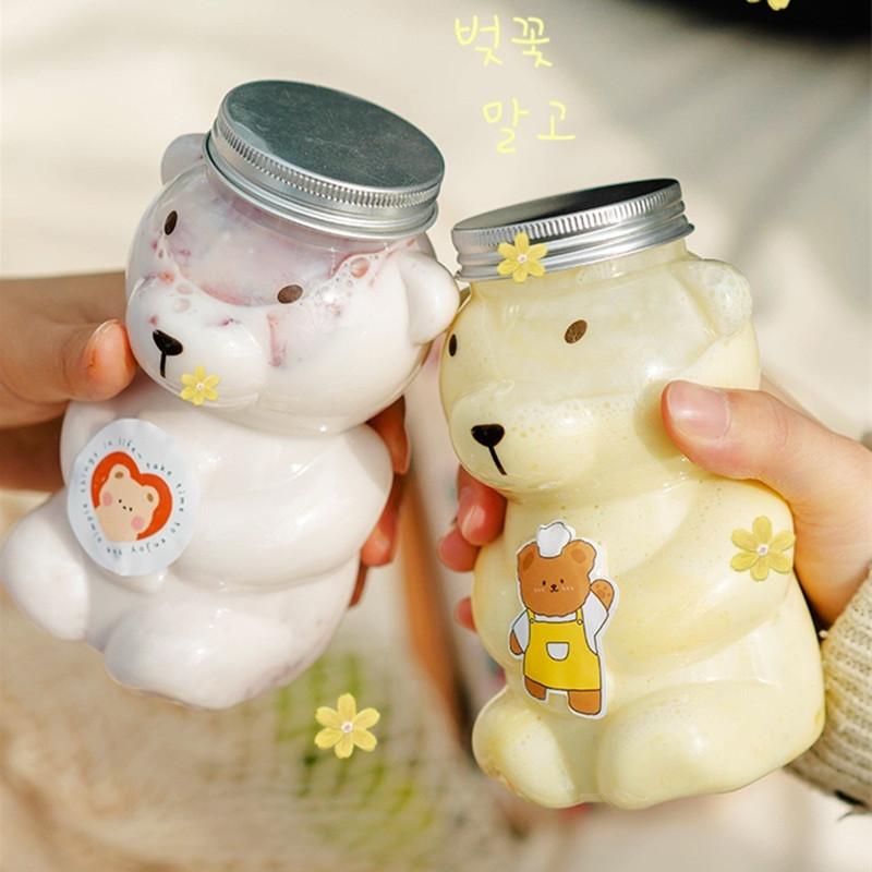 

Disposable Cups & Straws 10pcs Net Red 400ml Milk Tea Bottle Transparent PET Plastic Cold Drink Bubble Cup Drinking Coffee With Lids