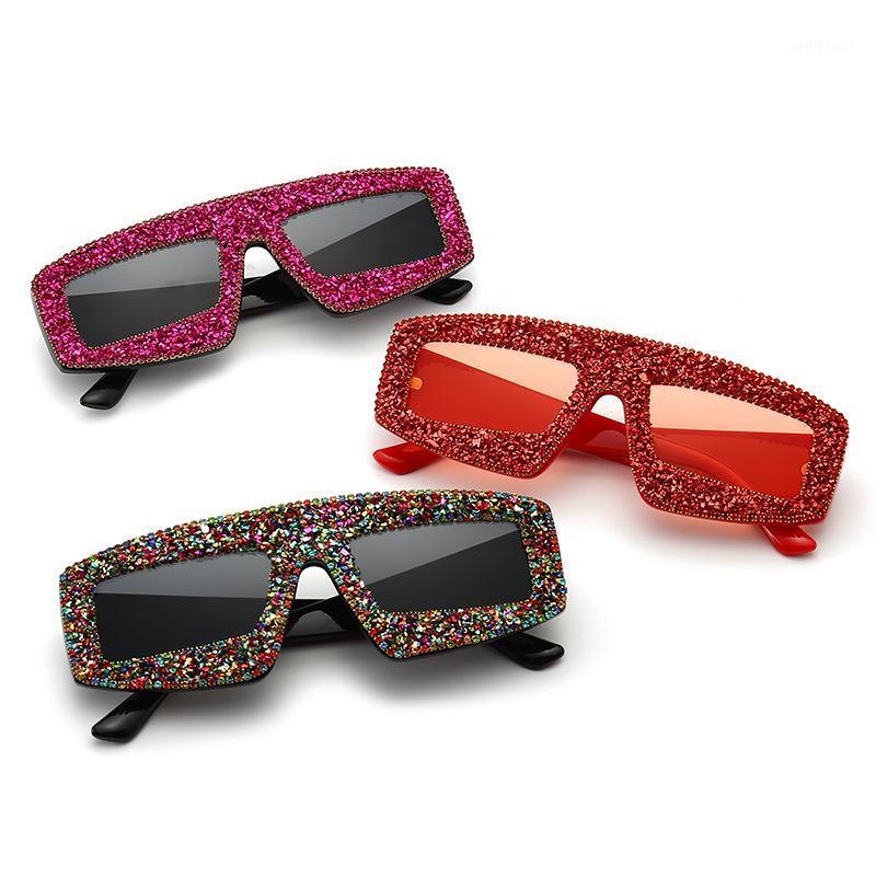 

Sunglasses 2021 Luxury Diamond Square Women Rhinestone Retro Gradient Sun Glasses Vintage Oversized Feminino Eyeglasses UV400
