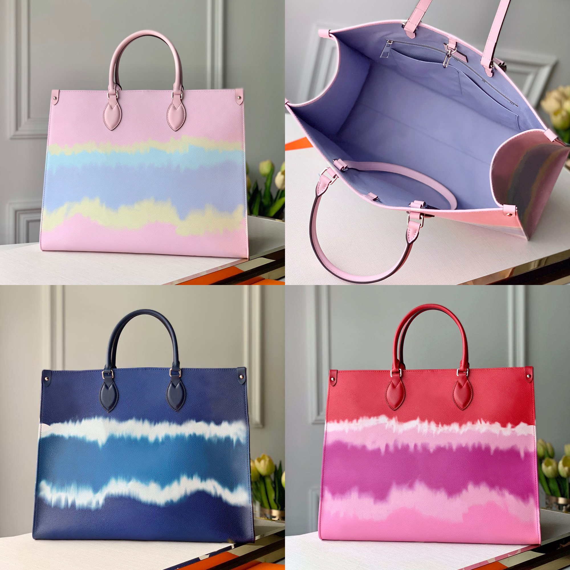 

Fashion shows exotic large casual totes dyeing bag genuine leather woman handbag luxurys designers handbags high quality women shoulder purse on the go tote bags, Box+gift bag