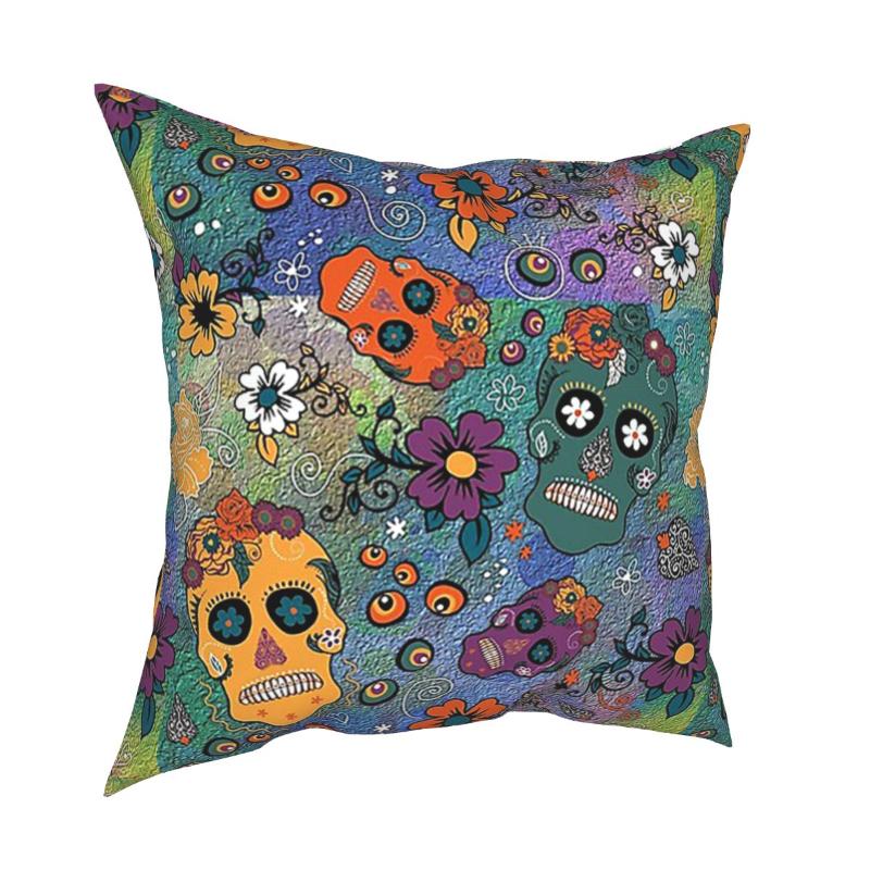 

Cushion/Decorative Pillow Pillowcase Sugar Skulls Soft Fabric Cushion Cover Decorative Bed Case Square 40*40 Pillowcover Home Decor Hallowee