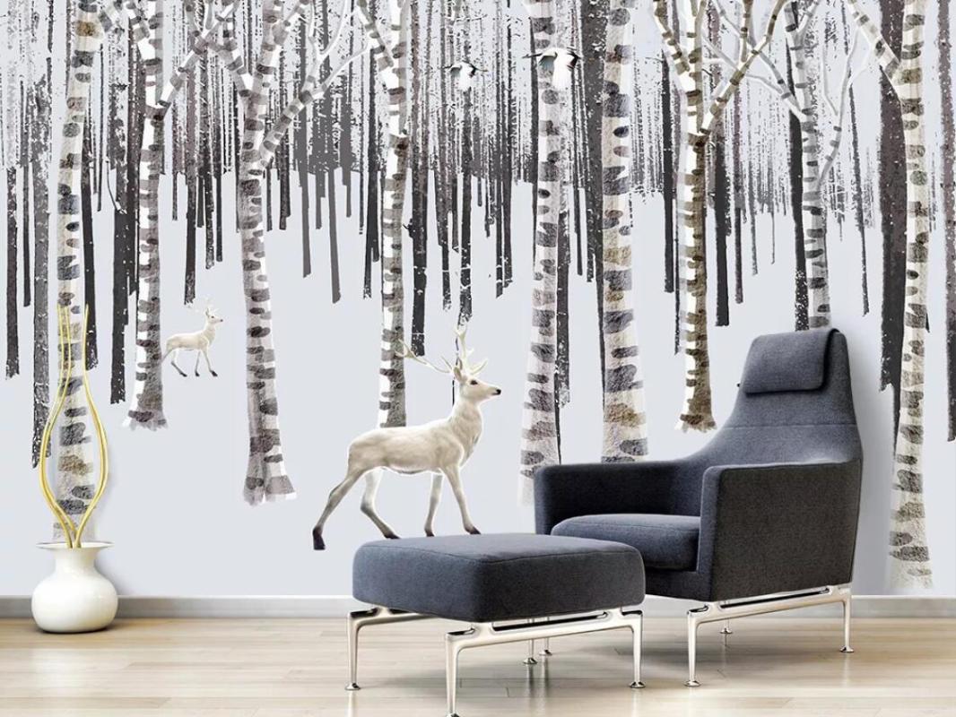 

Wallpapers Snow Deer Birch Tree Wall Mural 3D Po Paper Art Decor Painting For Living Room Landscape ELK Contact Custom, Flash silver cloth
