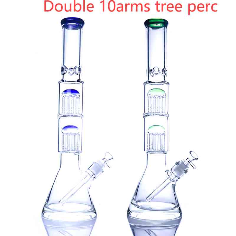 

Thick Glass Bongs Hookahs Double 10 Arms Tree Percolator Beaker bong Perc Oil Rigs Dab Rig 14mm Female Male Joint Water Pipes