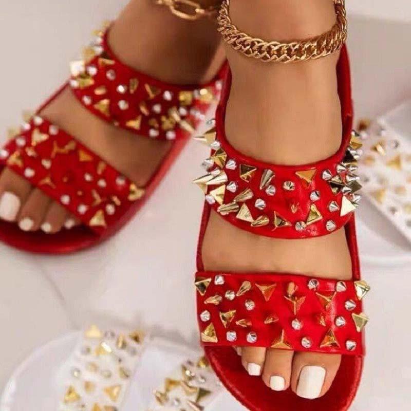 

Women Slippers Summer Sandals Rivet Casual Flat Beach Shoes Ladies Heel, Black