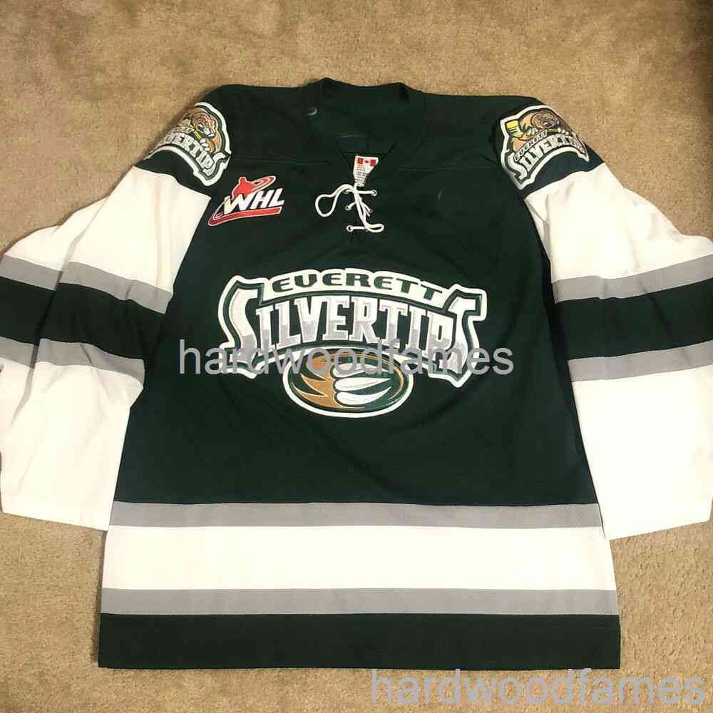 

Stitched Everett Silvertips CHL WHL Hockey Jersey Green Alternate Third custom any name number