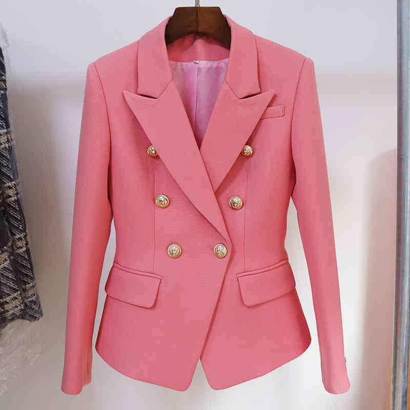 

HIGH STREET est Designer Jacket Women's Classic Lion Buttons Double Breasted Slim Fitting Pique Blazer 210521, Pink
