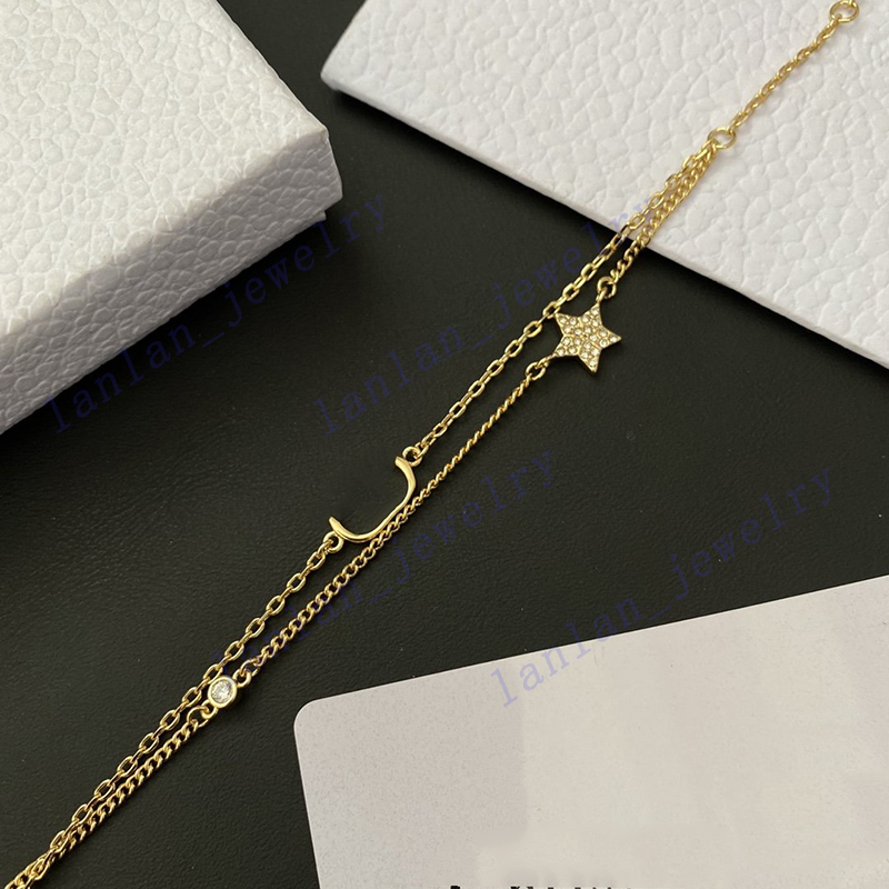

Designer Bracelets Women Star Letter Double Layer Bracelet Has Logo Luxury Jewelry Wholesale WITH BOX L-D01, Golden;silver