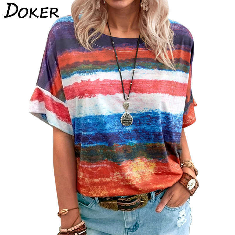 

Contrasting Color Patchwork O Neck Short Sleeve Women T Shirt Loose Casual Plus Size Streetwear Female Tops 210604, Lake blue