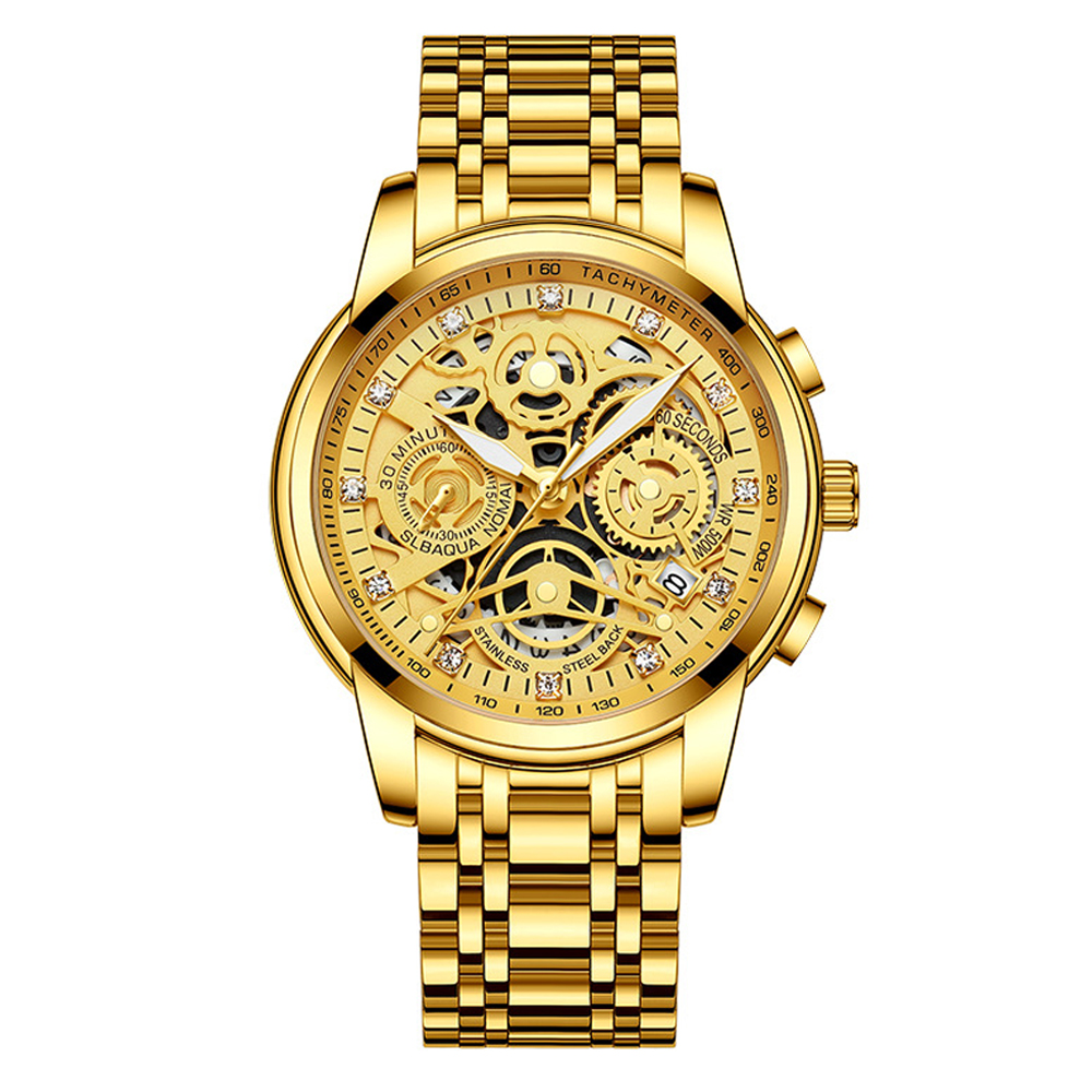 Gold Watches For Men High Quality Full Stainless Steel Quartz movement Sapphire Waterproof Luminous Wristwatches