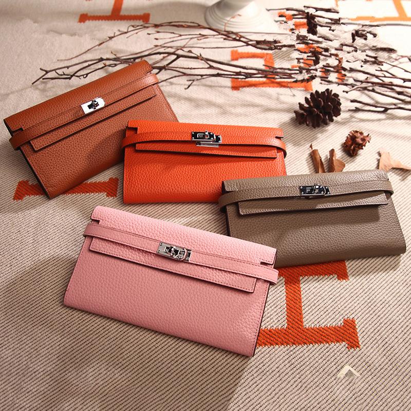 

Genuine Leather Wallet For Women 2021 Cowhide Long Wallets Metal Lock Clutch Purse Party Female Card Holder, Red;black
