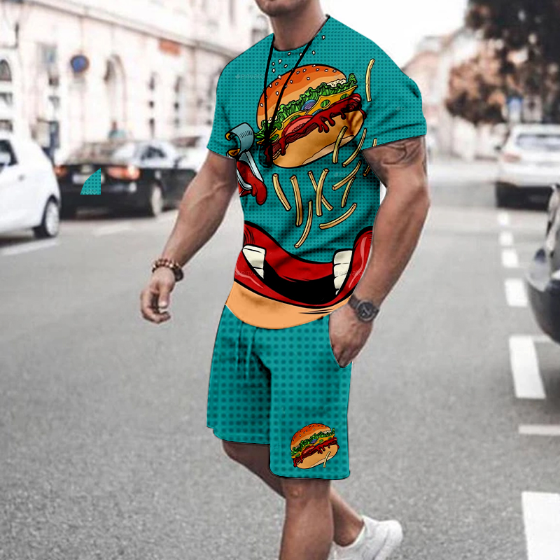 

Pop style men's sports suit short sleeve T-shirt with shorts comfortable breathable dry daily leisure Workout, Gray