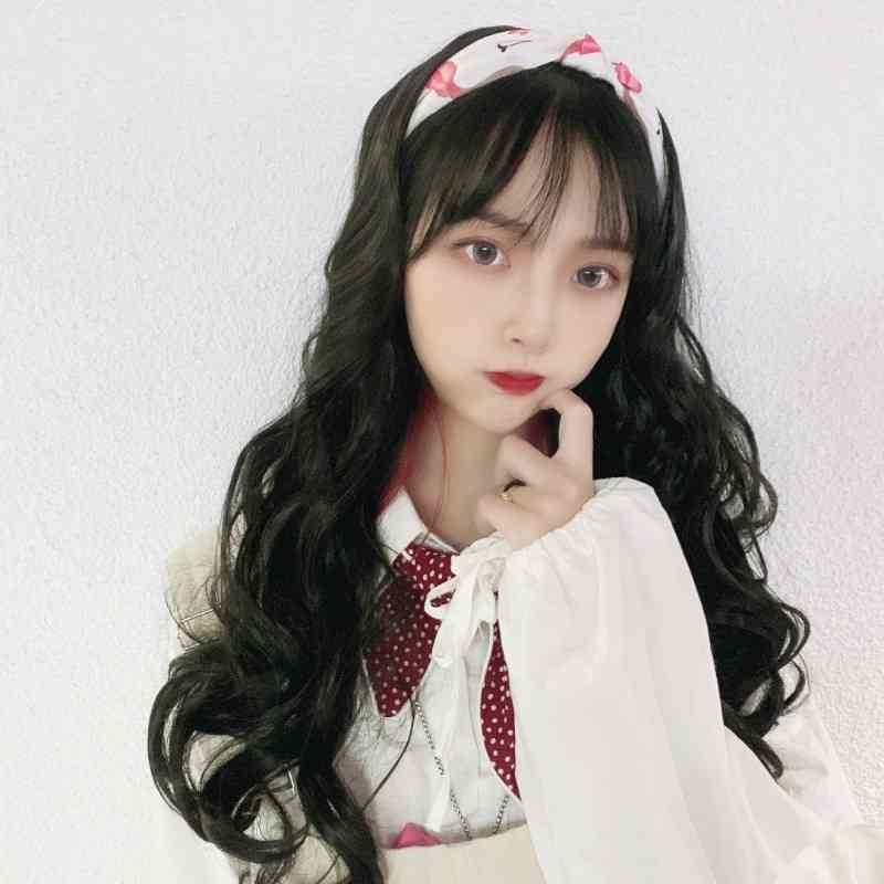 

female New hairband wig invisible breathable U-shaped half head cover long curly hair big wave live tape manufacturer, Black