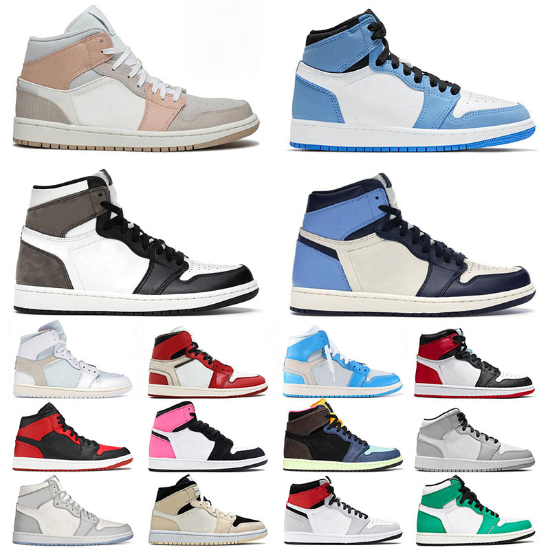 

Jumpman 1 Original Mens Womens Basketball Shoes University Blue 1s Mid Pink Milan Chicago High Dark Mocha Fearless Obsidian Purple UNC TWIST Men Trainers Sneakers, D18 36-46 satin black toe