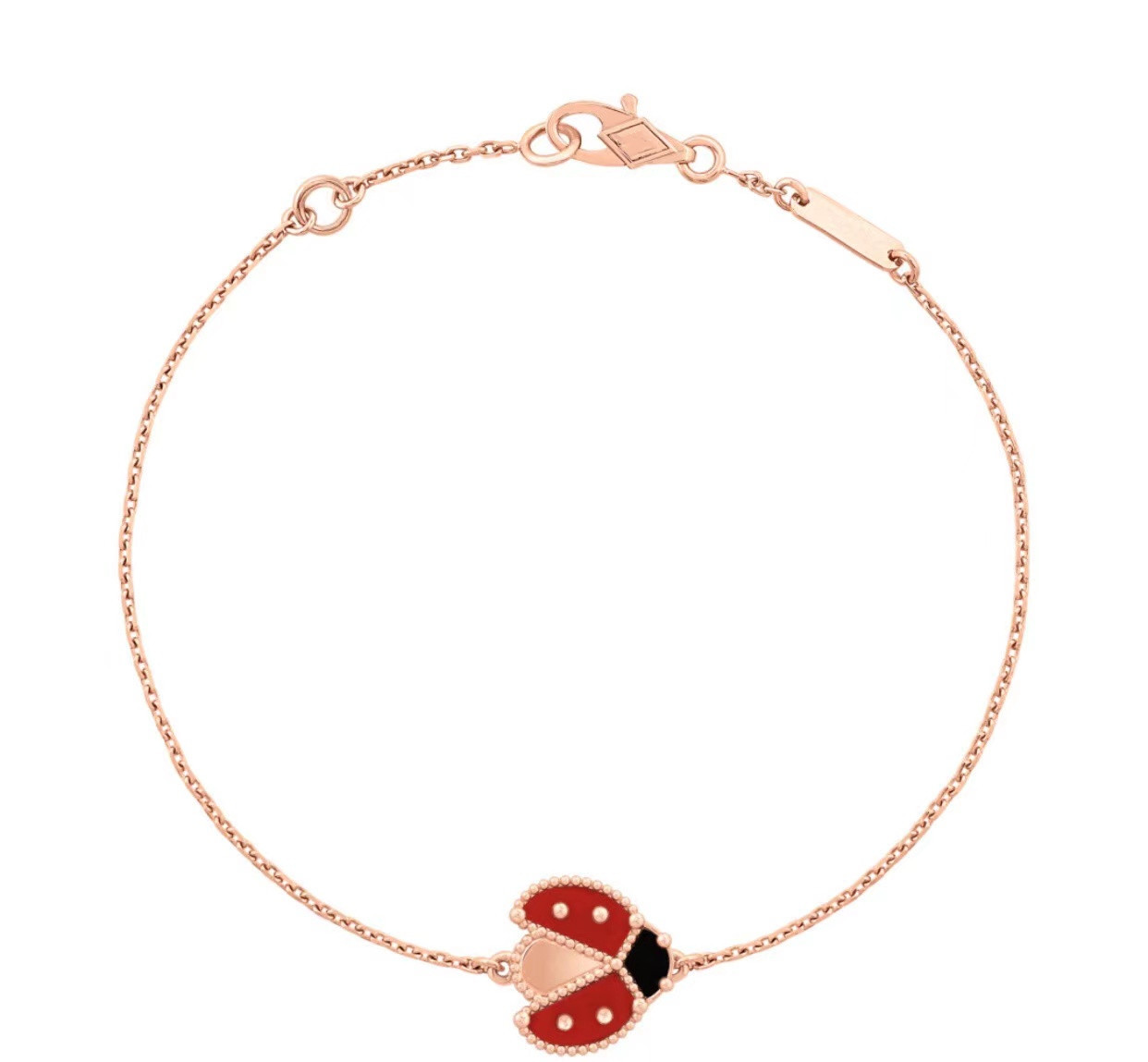 

Europe Luxury Top Quality Famous Brand Pure 925 Silver Jewelry Rose Gold Color Natural Gemstone Lucky Ladybug Spring Bracelets