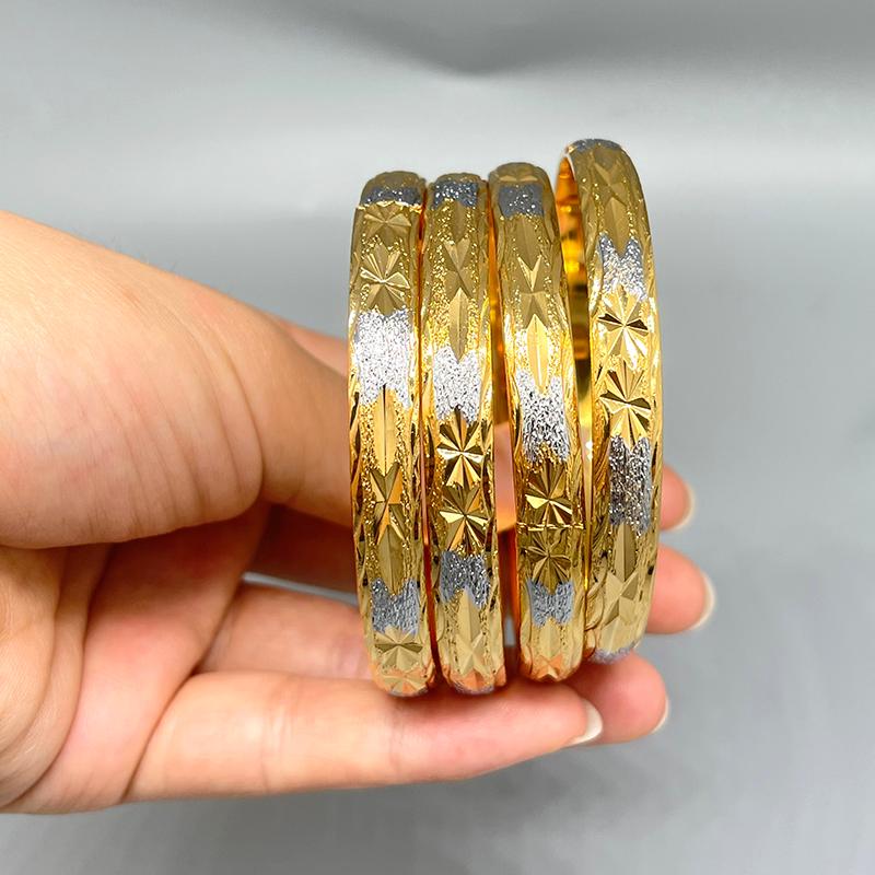 

Bangle 4Pcs Bracelet Arab Gold Color Bangles For Women/Girl Middle East Dubai Two-tone Wedding Ethiopian African Jewelry