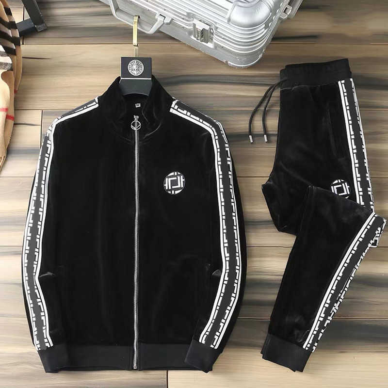 

Autumn 2022 new golden velvet leisure suit men's cardigan fashion two-piece suit large European fashion, Black