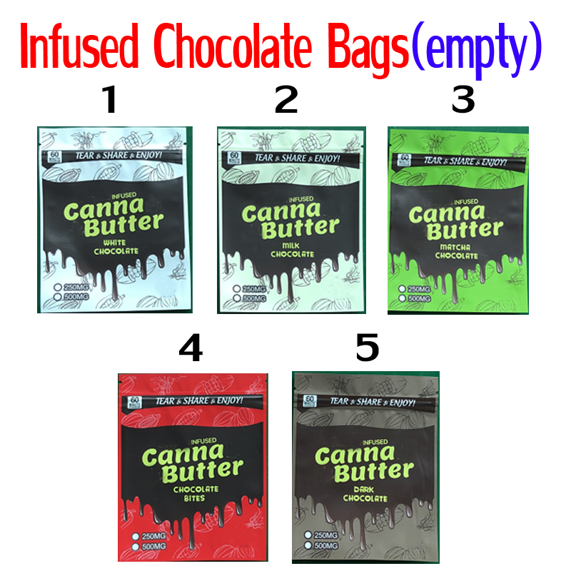 

250MG 500mg infused mylar bags edibles packaging peanut butter dark white milk motcha chocolate