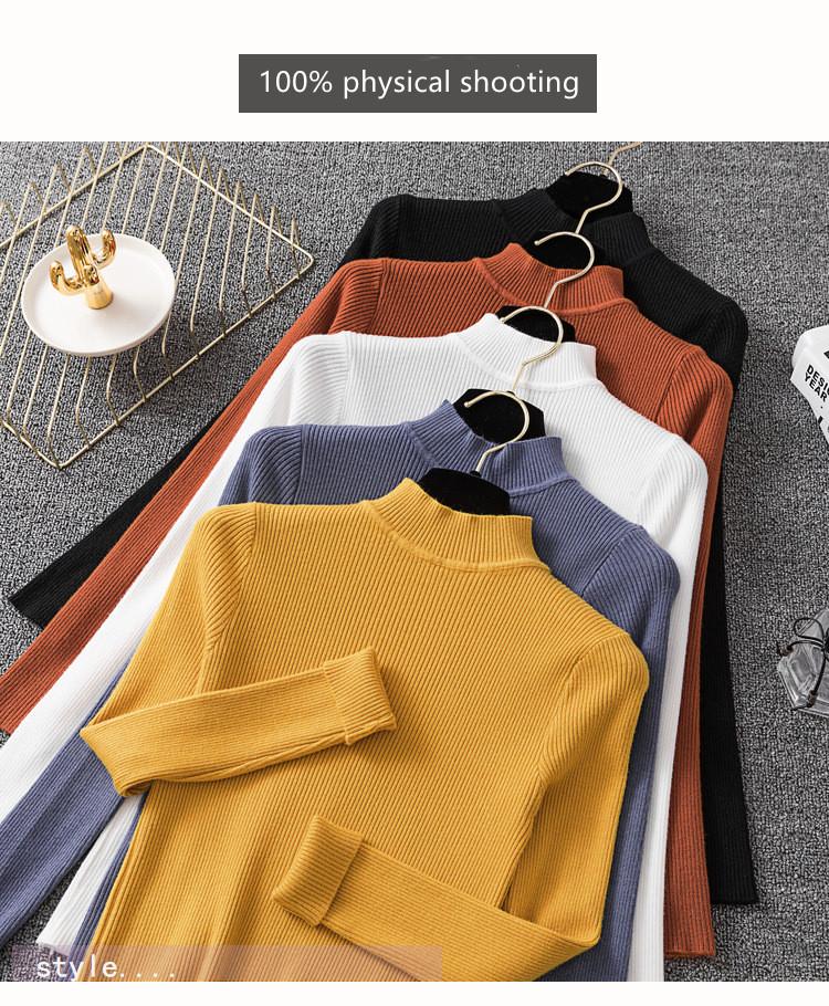 

Women's Sweaters Knitted Inner High Collar, Slim, Warm, Versatile, Fall/winter Collection, White;black
