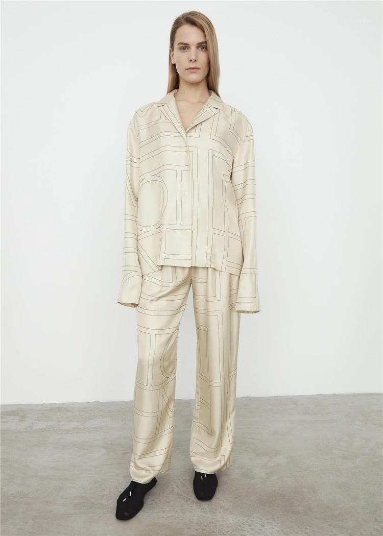 

Women's Pants & Capris Totem* 100% Silk Logo Embroidery Casual Drawstring Nighty Wide Leg, Beige
