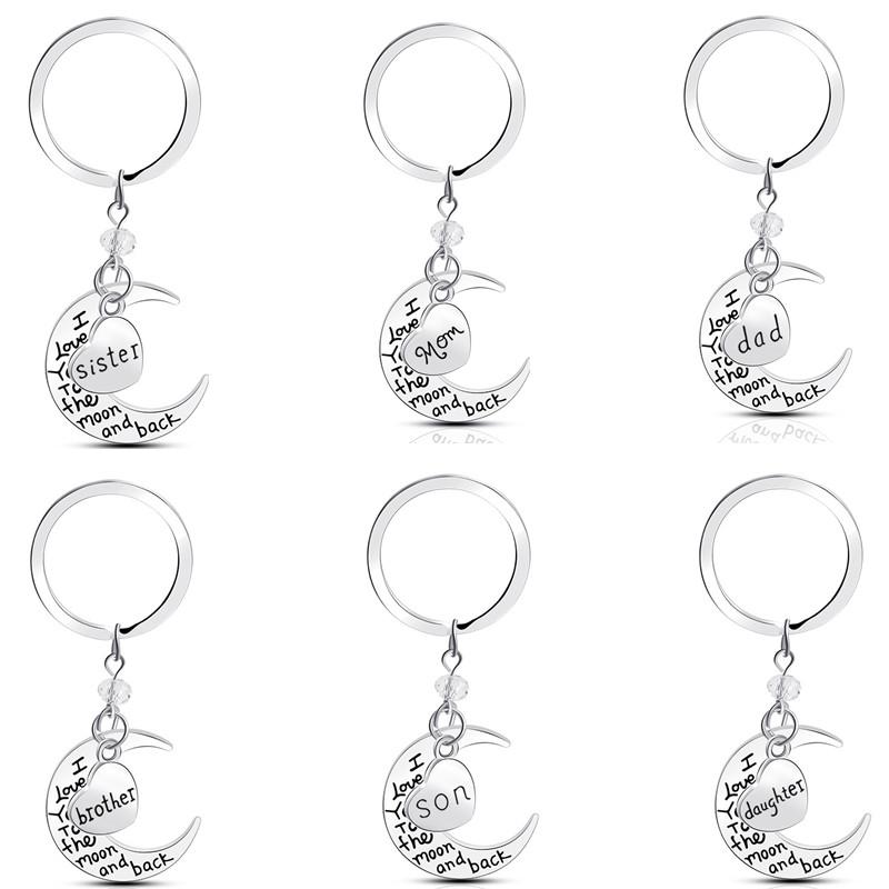 

Fashion Lettering Key Rings Mom Dad Son Daugther Family Heart Moon Alloy I Love You Silver Keychain Jewelry Gift