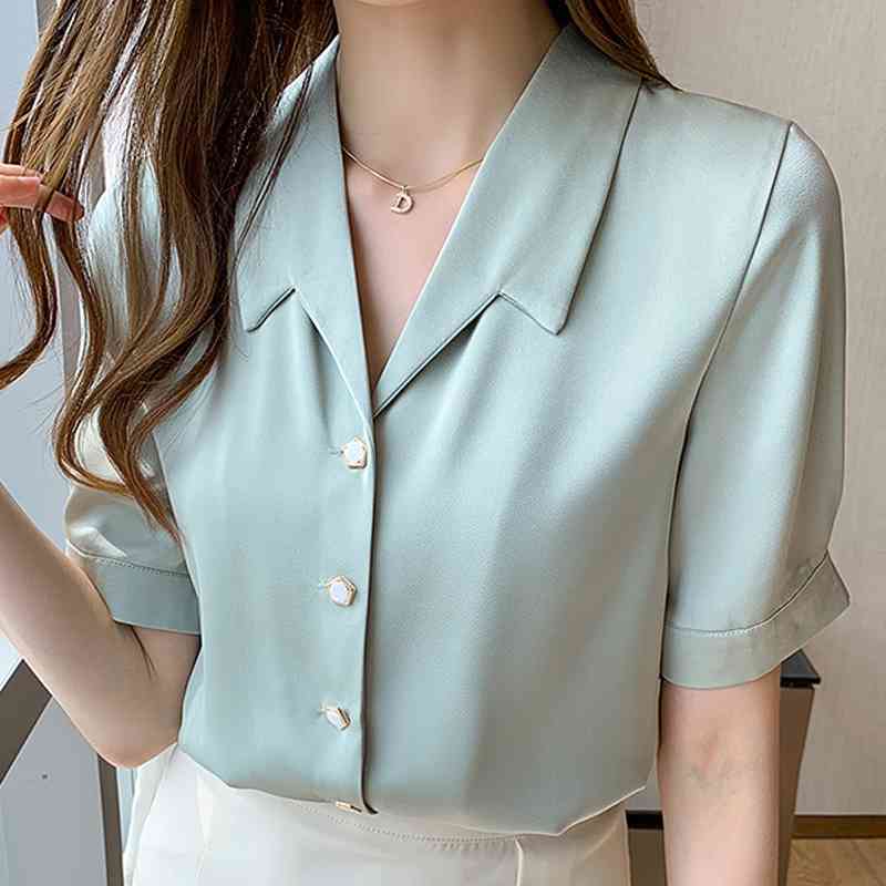 

Blusas Blouses Femme Tops Short Sleeve Blouse Women Blusas Mujer De Moda Verano V-Neck Chiffon Blouse Shirt Tops Women E688 210602, White