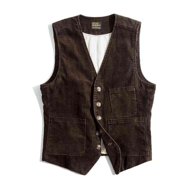 

Vest Maden Vintage Corduroy Vests for Men Casual French Workwear Hunting Field Waistcoat Cords Outdoor Coats Men's Clothing, Black;white