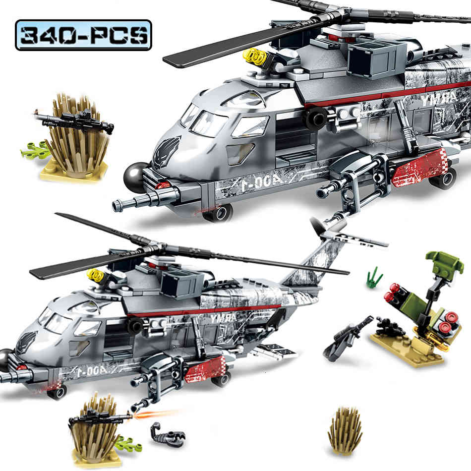 

340PCS Military Swat Police Helicopter Plane Army Soldier Figures Educational Building Blocks Kids Toys Compatible ww2 Bricks 1008