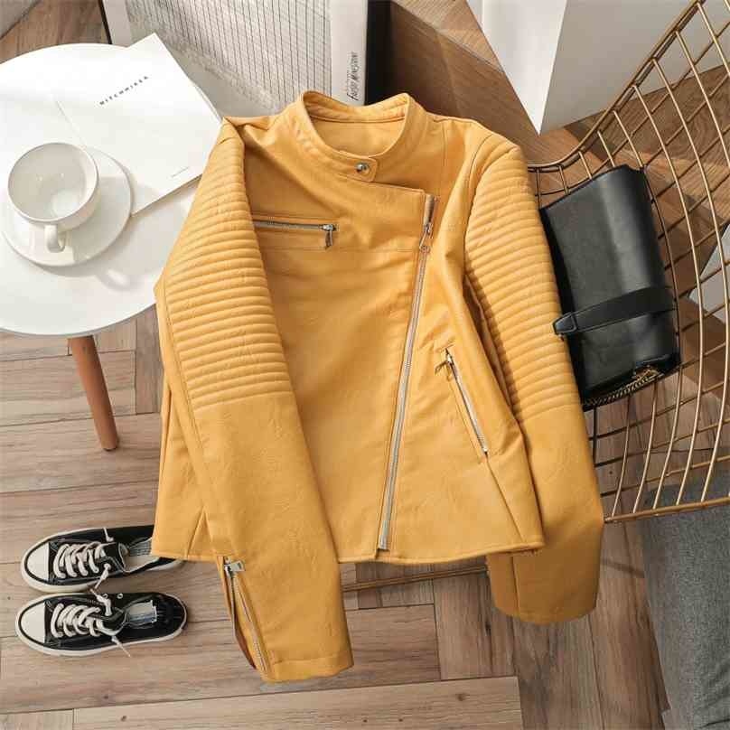 

Streetwear Faux Leather Jacket Women Slim Zipper Biker Moto Soft Coats Ladies Black Pu Outwear Female Short 210525