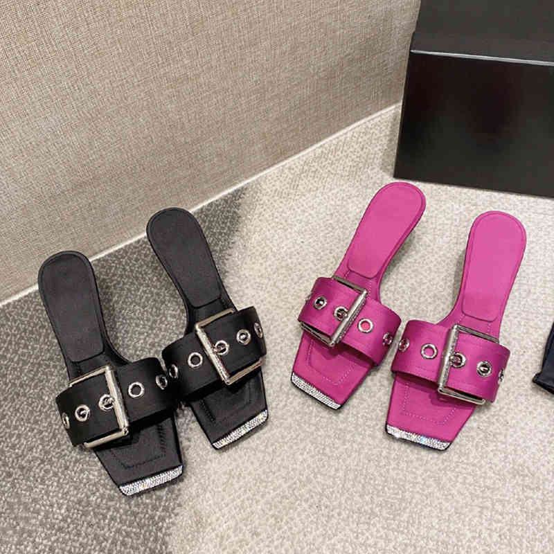 

70% Off Wholesale Sandals Flip-Flops Women's shoes square toe rhinestone open-toe sandals women summer new satin stiletto high-heeled half-tow women's, Pink