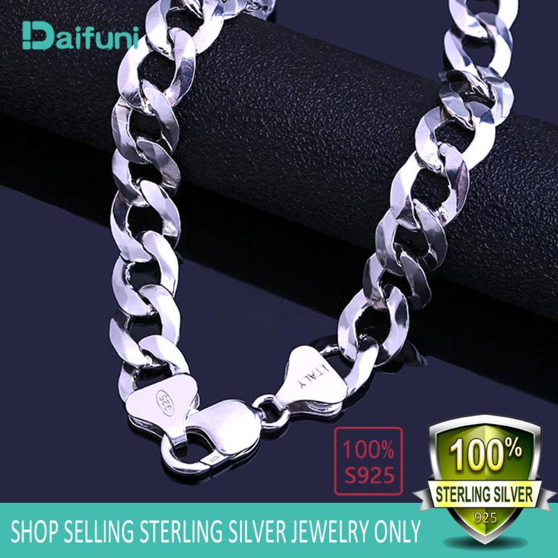 

With Certificate 925 Sterling Silver Necklace 7MM Men Chain Curb Figaro Jewelry Cuban HipHop Style Horse Whip Chains