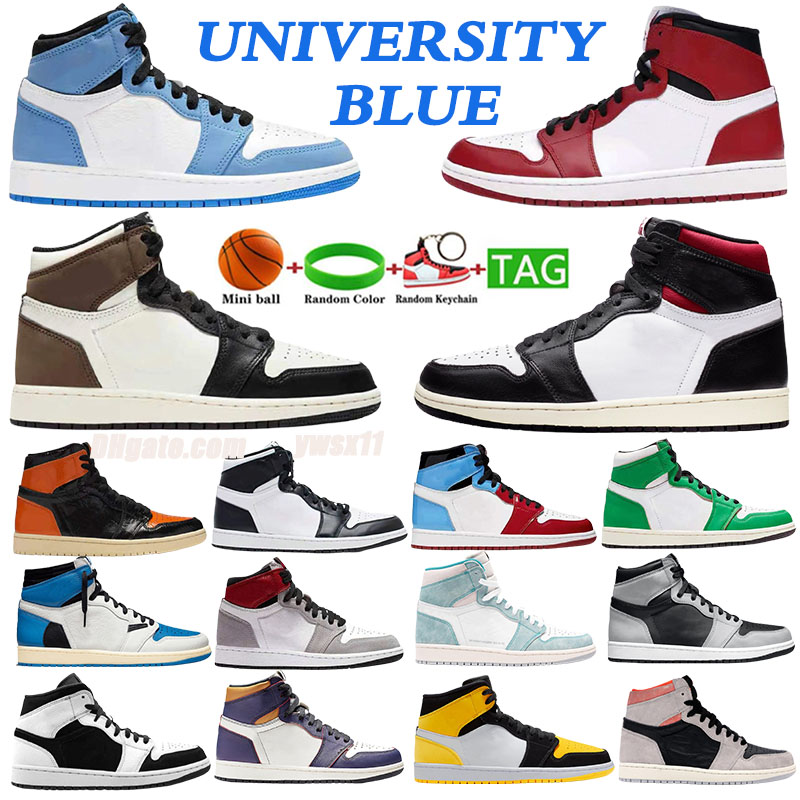 

University Blue 1 Og Basketball Shoes Jumpman 1S High Dark Mocha Travis Scott Unc Light Smoke Grey Hyper Chicago Patent Bred Royal Toe Men Women Trainers Sneakers Pink, Box