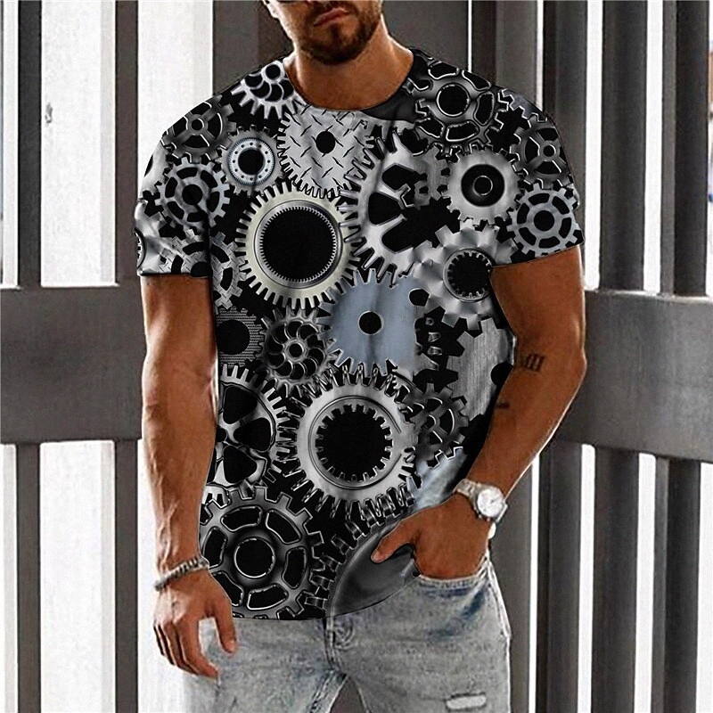 Men's Unisex T shirt 3D Print Graphic Prints Machine Crew Neck Street Daily Print Short Sleeve Tops Casual Designer Big and Tall Sports Gray k7