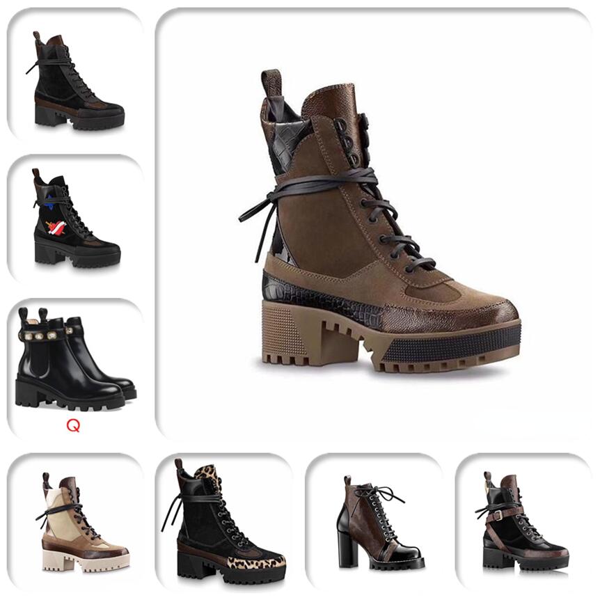 Femmes Designer Bottes Martin Desert Boot Flamingos Love Arrow 100% Cuir Véritable Médaille Grossier Antidérapant Chaussures D'hiver Taille US5-1