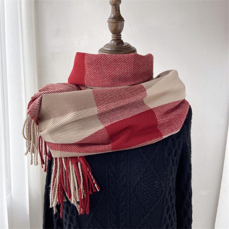 

Scarves Korean Fashion Plaid Scarf Women Men Lover Atumn Winter Knitted With Tassel High Quality Long Shawl Designer Brand, Blue;gray