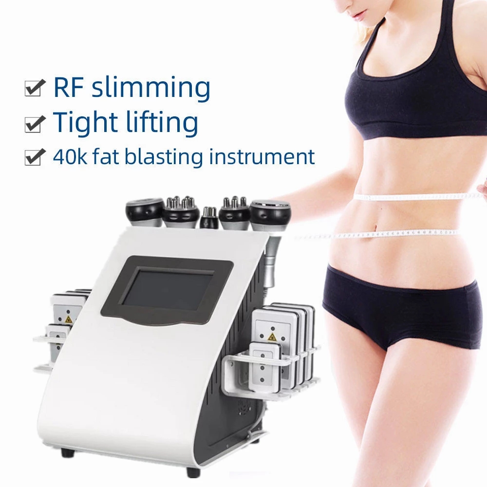Professional 6 In 1 40K Ultrasonic Cavitation Vacuum RF Laser 8 Pads LipoLaser Radio Frequency skin tightening Slimming Machine for Home Use-image-727166943