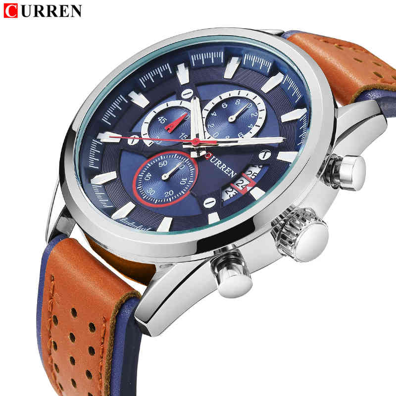

CURREN Top Brand Men Military Quartz Wristwatch Men's Leather Date Sport Watch Male Analog Chronograph Watches Relogio Masculino 210517
