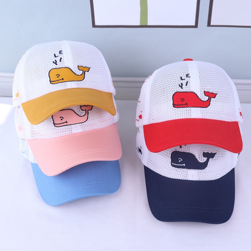2021 summer new children's full mesh breathable embroidered little whale BASEBALL hat baby cartoon cap sun visor
