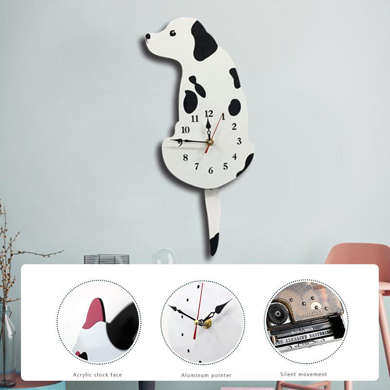 

Wall Clocks Dog Shape Pendulum Clock Modern Design Creative Acrylic With Wagging Tail Home Decor Silent Scanning Movement