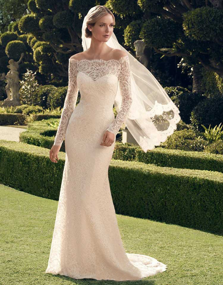 

Wedding Dress 2021 Foreign Trade New off-Shoulder Long Sleeve Simple and Thin A- line Fishtail Large Size Lace Wedding Dress, White