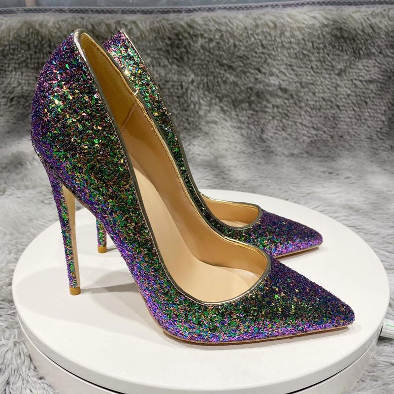 

Dress Shoes 12cm Women's Pointed High Heels, Bright Green Fashion, Suitable For Wedding And Party, Green sequin10cm