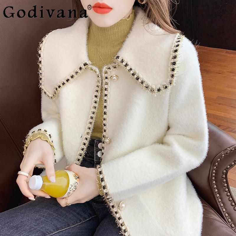 

Women's Jackets Short Woolen Coat Autumn Winter 2021 Korean Style Loose Versatile Jacket Female Doll Collar Single Breasted Outerwear, Black;brown