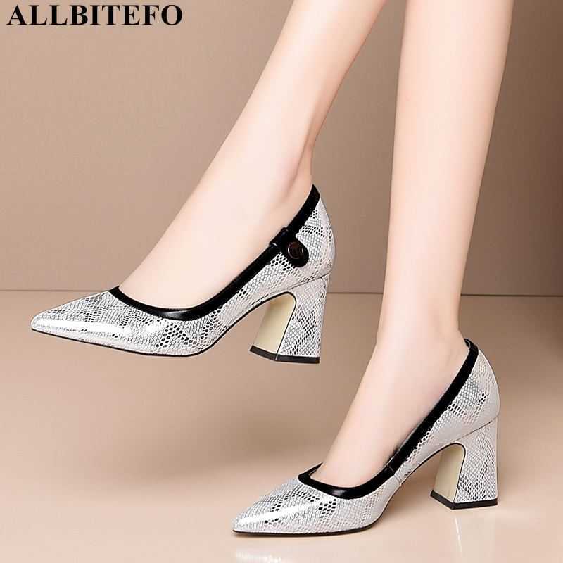 

ALLBITEFO high quality full genuine leather brand high heels office ladies shoes women high heel shoes party women heels 210611, As picture